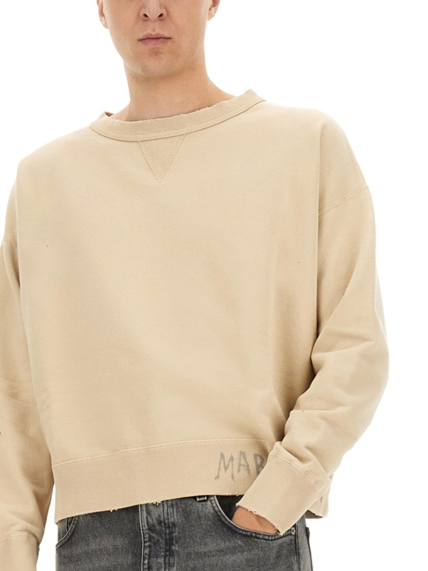 Maison Margiela Cropped Cotton Sweatshirt With Handwritten Logo