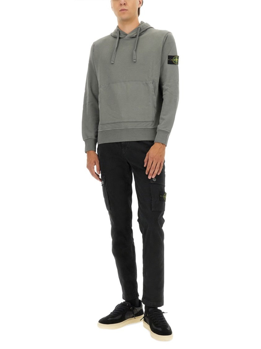 Stone Island Relaxed Fit Fleece Hoodie With Adjustable Drawstring