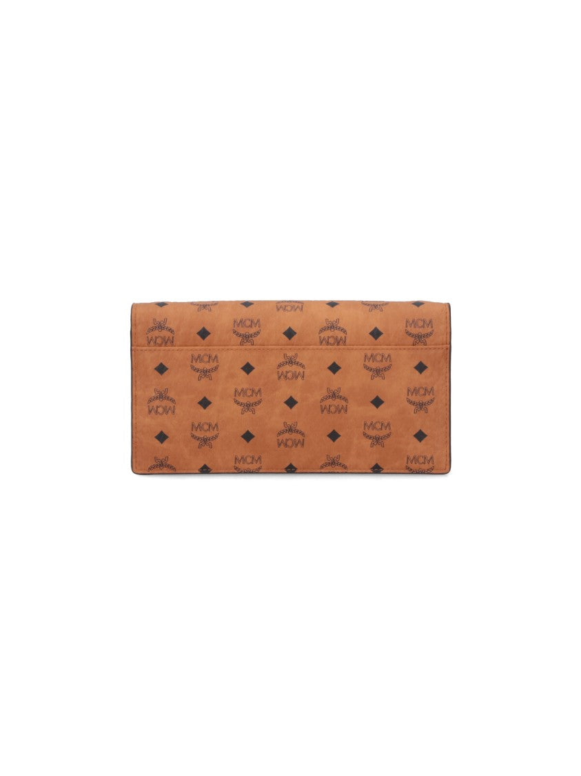 Mcm Brown Logo Print Leather Flap Wallet