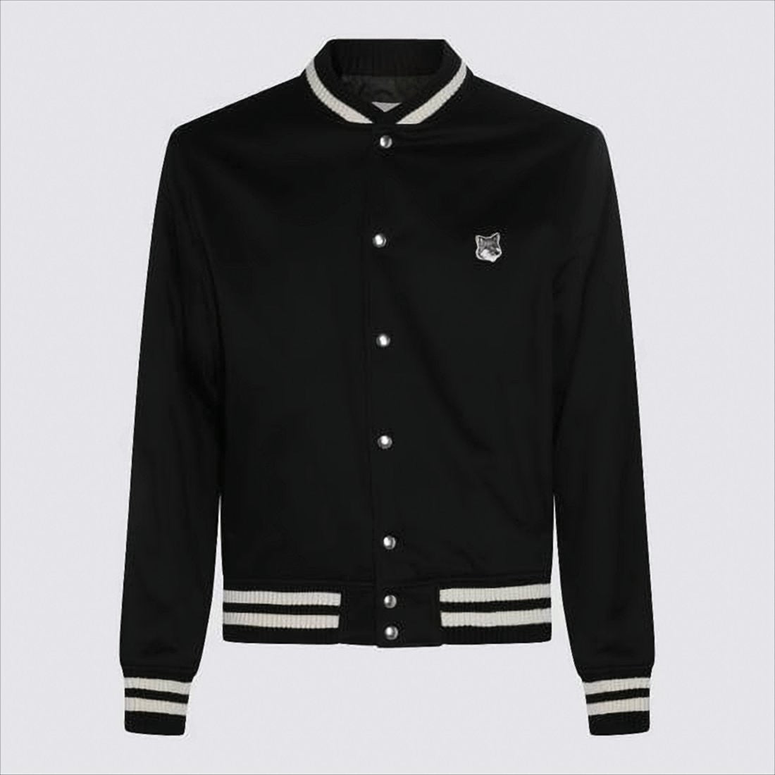 Maison Kitsuné Black Striped Ribbed Collar Bomber Jacket