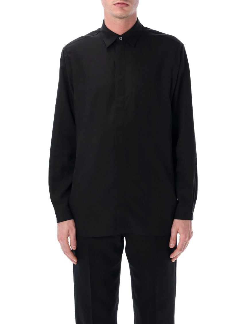 Lardini Oversized Lyocell Lino Hidden Button Shirt