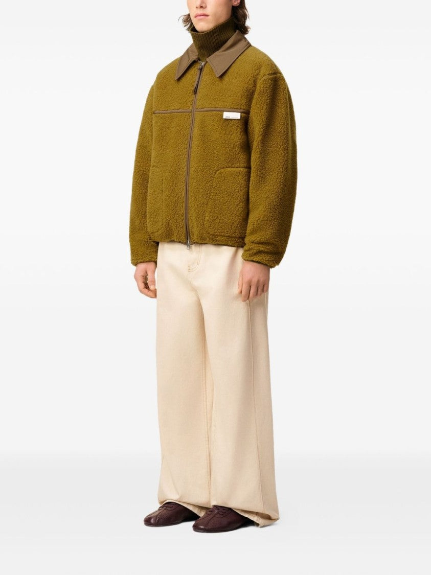 Ami Paris Boxy Olive Green Fleece Jacket