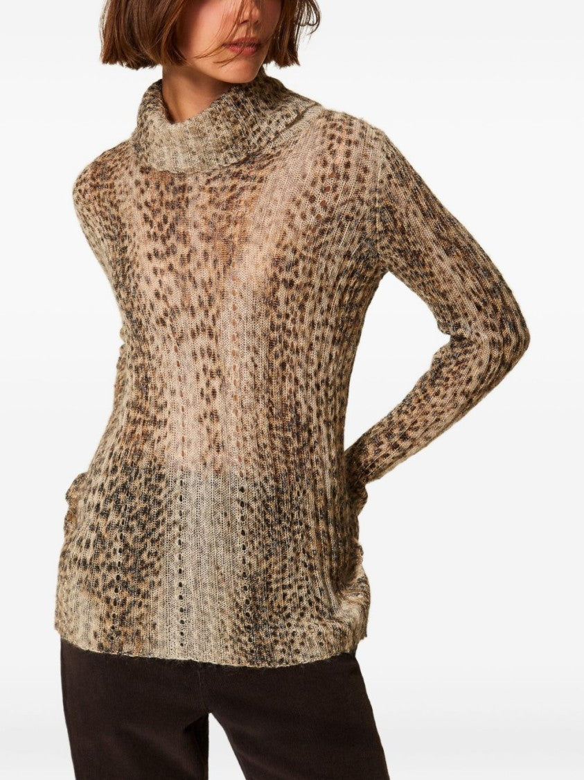 Twin-Set Ribbed Knit Sweater With Animal-Inspired Pattern