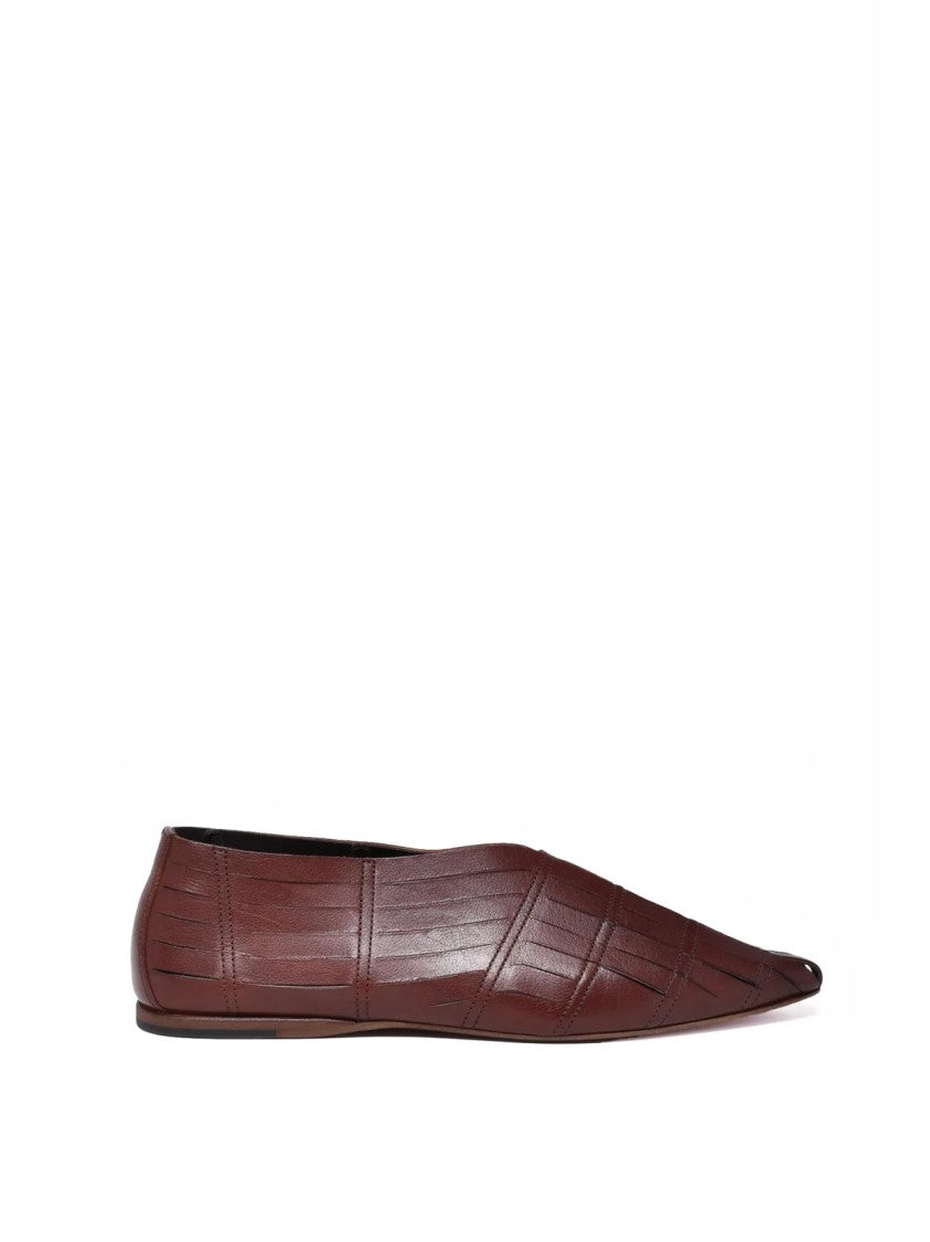 Pantanetti Brown Pointed-Toe Textured Leather Loafers