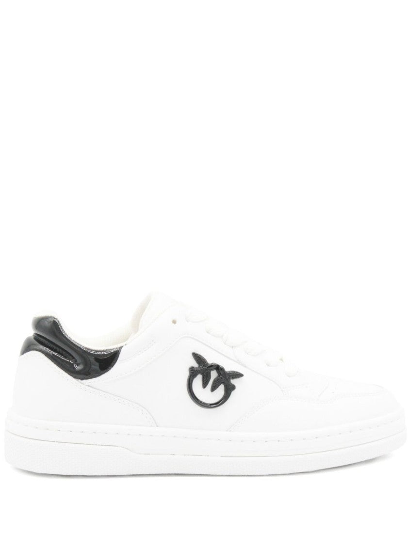 Pinko White Leather Sneakers With Black Emblem