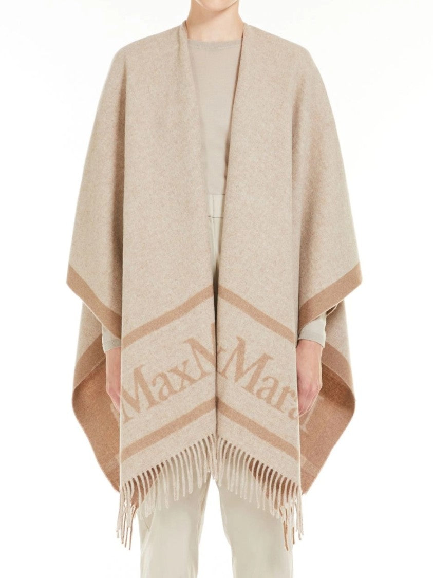 Max Mara Wool Hilde Fringed Two-Tone Poncho