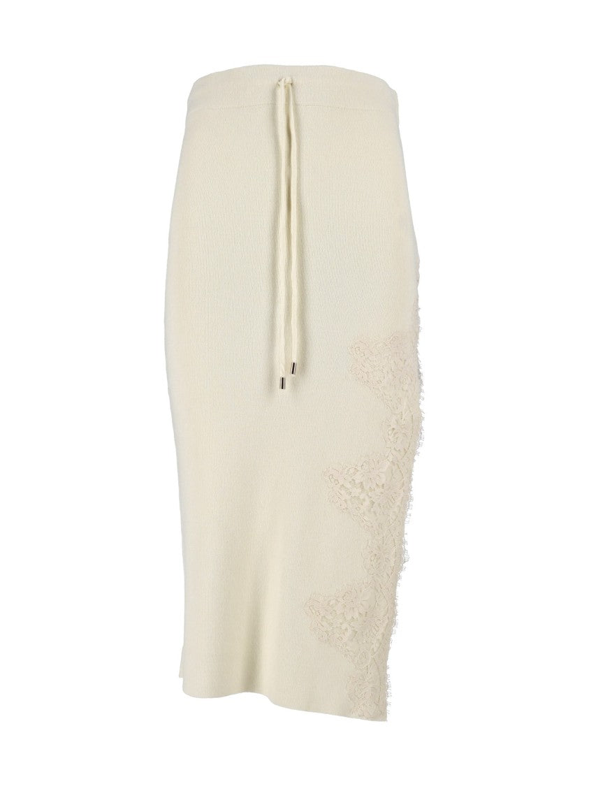 Ermanno Scervino Lace Detail Drawstring Waistband Knit Midi Skirt