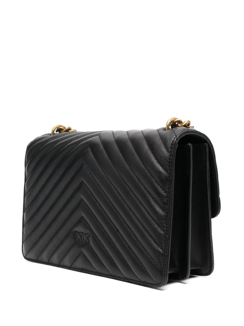 Pinko Chevron-Pattern Quilted Shoulder Bag With Gold-Tone Bird Clasp