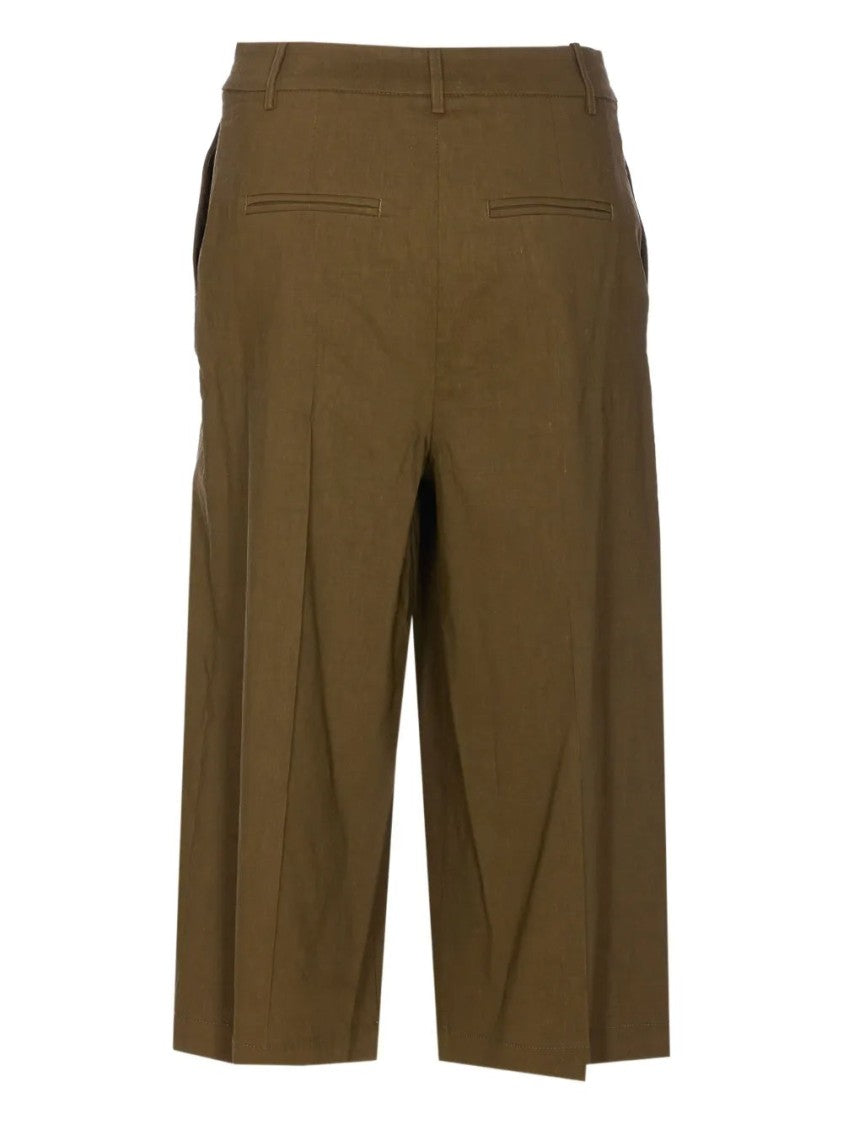 Pinko Relaxed Fit Brown Linen And Viscose Shorts