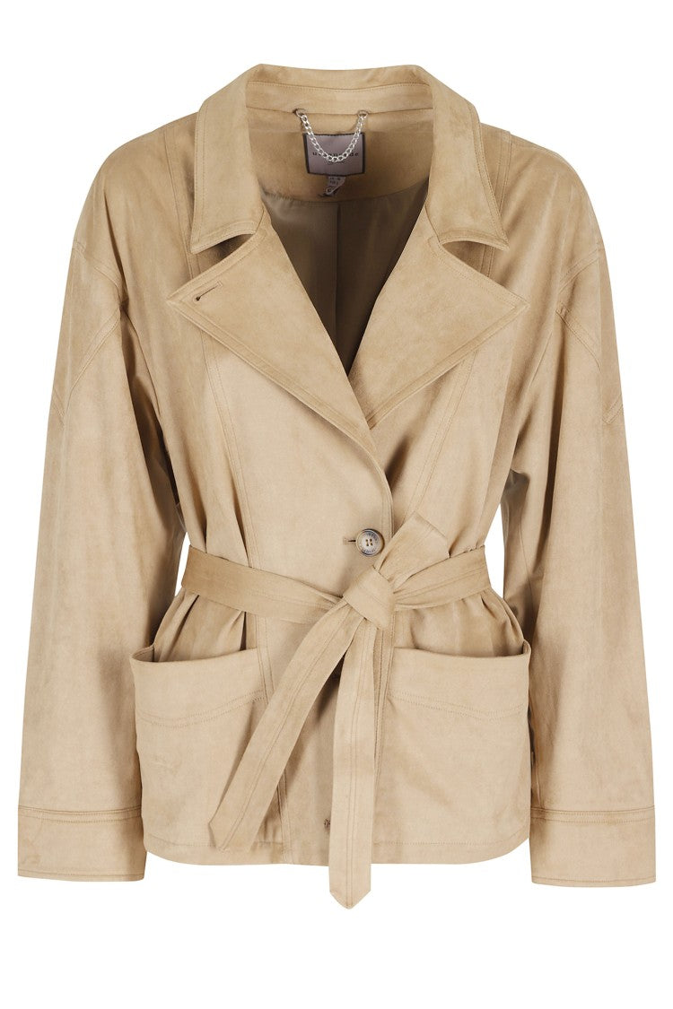 Urbancode Biscuit Belted Suede-Effect Polyester Jacket
