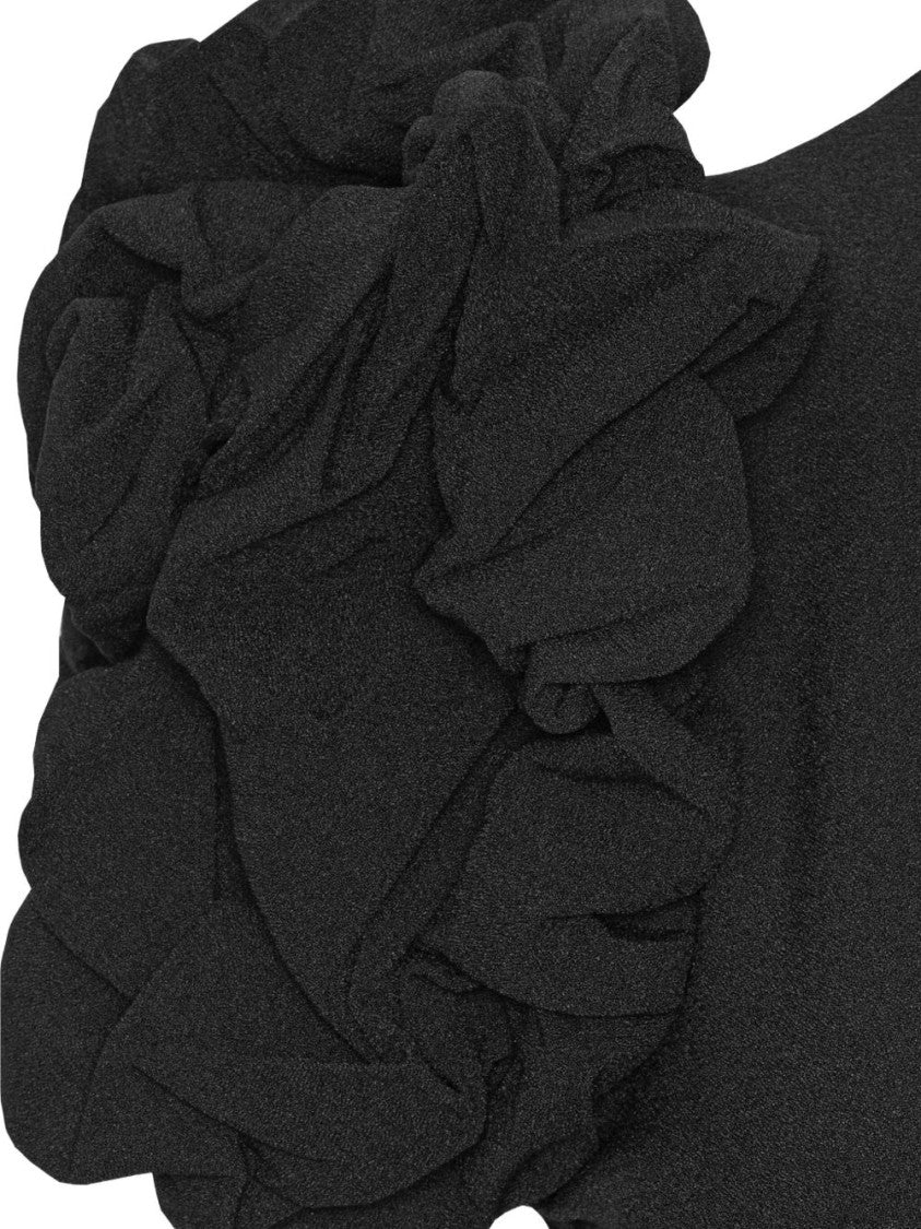 Rotate Fitted Midi Dress With Voluminous Ruffled Sleeves