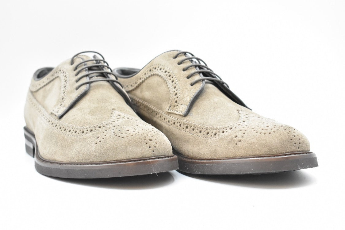 Florsheim Beige Suede Wingtip Flat Shoes With Detailing
