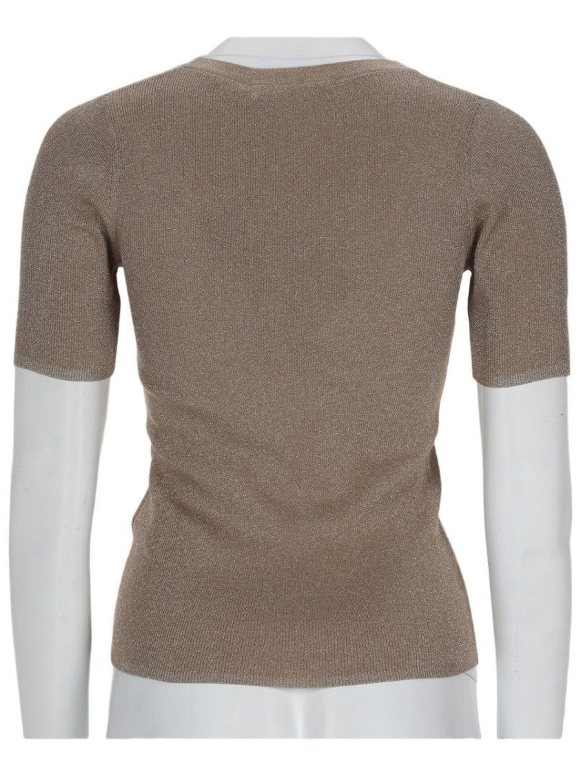 Max Mara Sequoia Metallic Fitted Short-Sleeve Top
