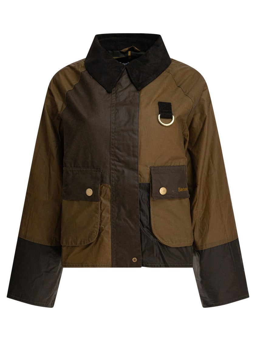 Barbour Cropped Patchwork Jacket With Corduroy Collar And Flap Pockets