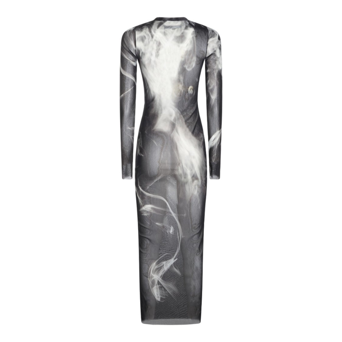 Jean Paul Gaultier Long Sleeve Sheer Maxi Dress With Artistic Smoky Print