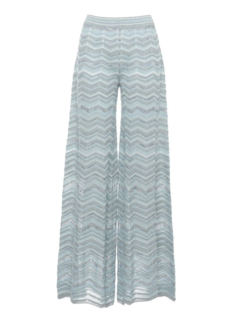 D. Exterior Light Blue Lurex Geometric Straight-Leg Pants