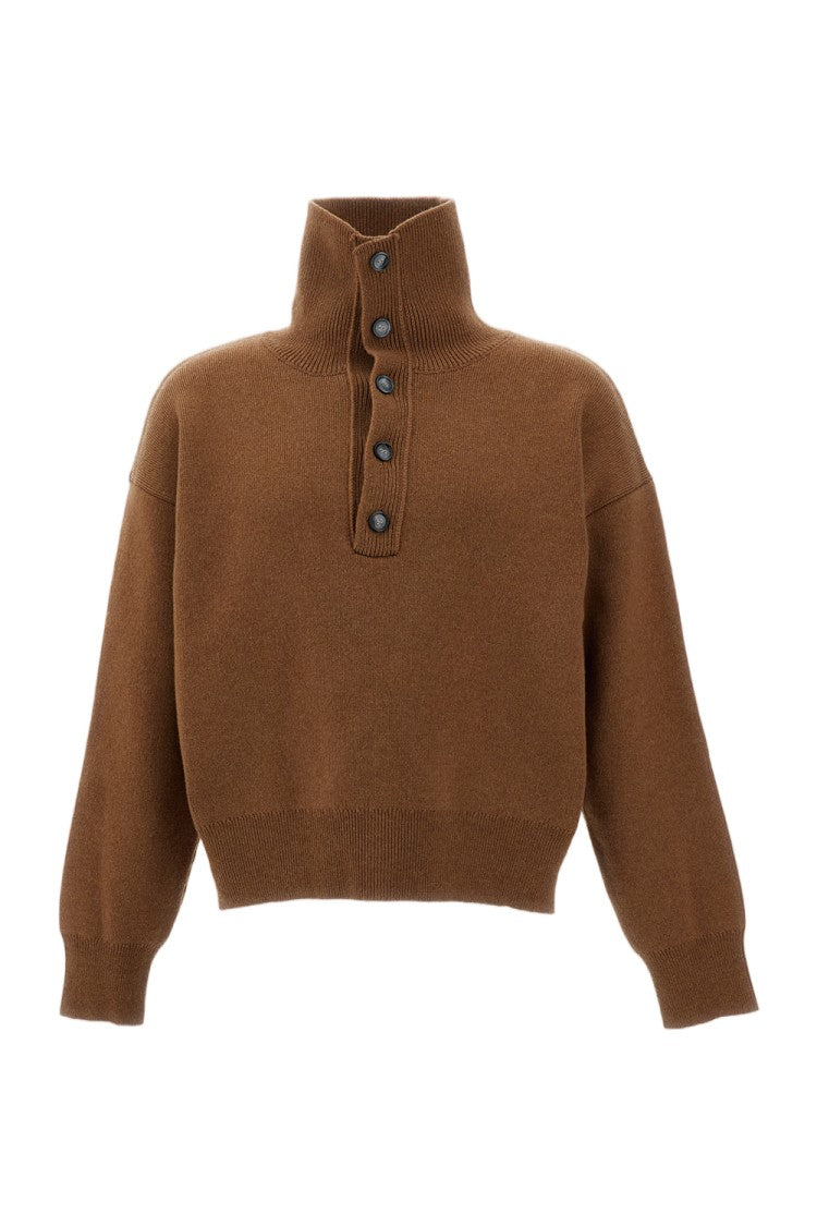 Ami Paris Beige High Collar Pure Wool Knit Sweater