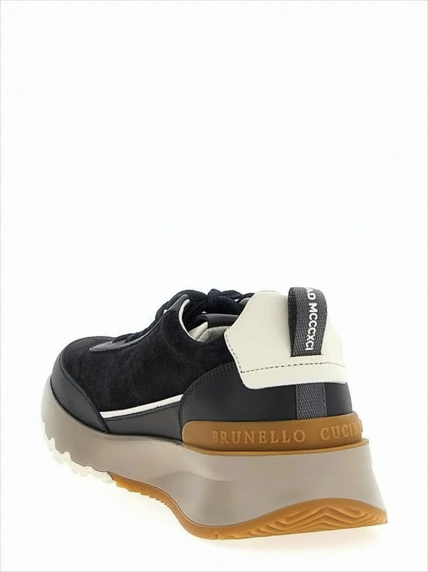 Brunello Cucinelli Calf Leather Sneakers With Contrasting Accents And Gum Sole