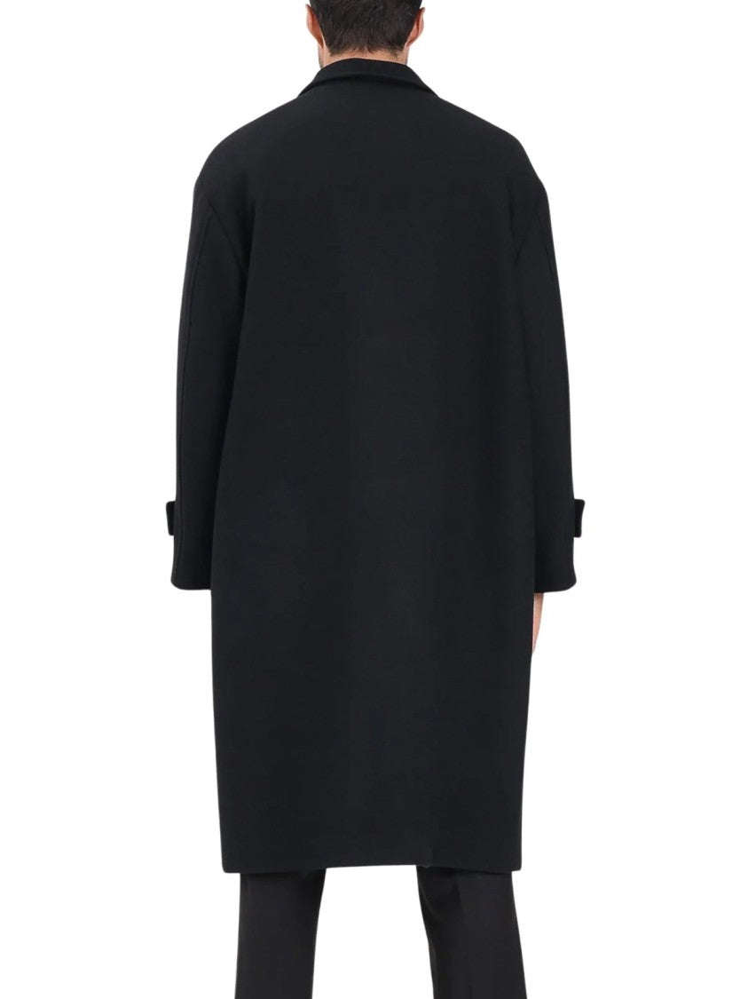 I M Brian Black Button-Front Long Wool-Blend Coat