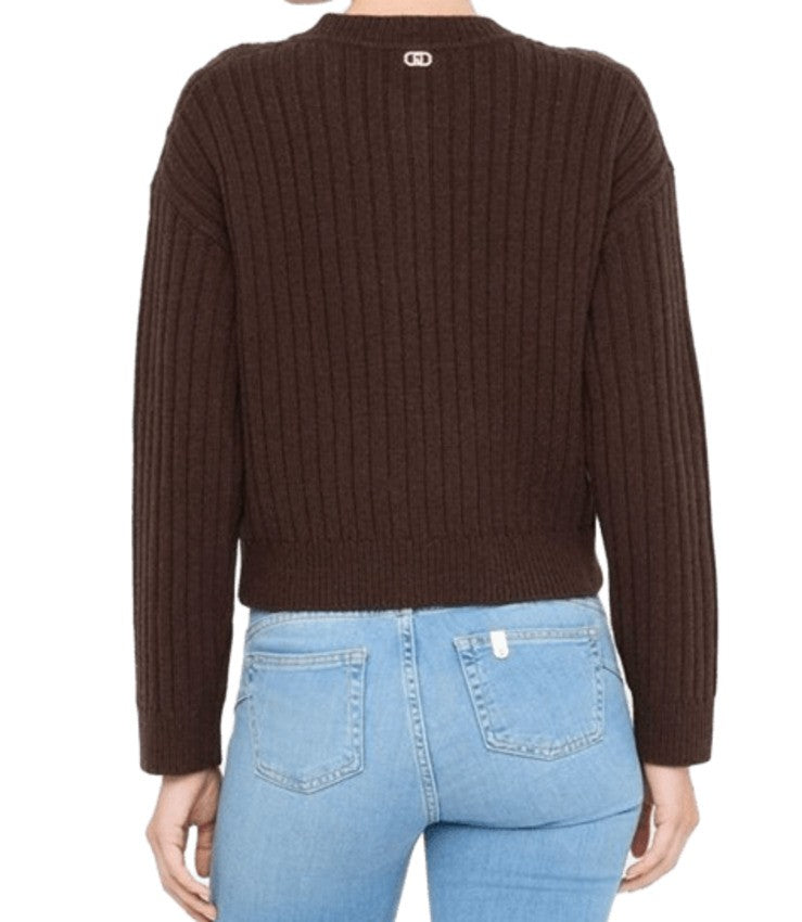 Liu Jo Chocolate Brown Cropped Cardigan With Cable Knit