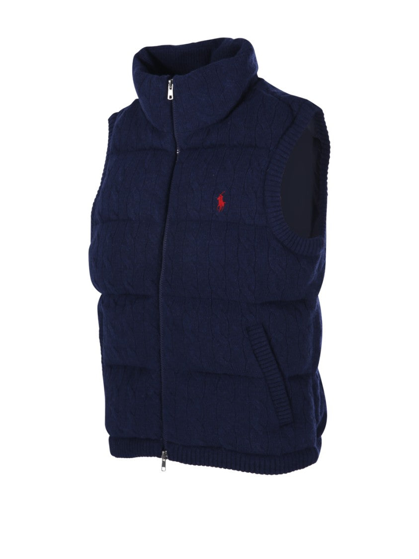 Polo Ralph Lauren Quilted Padded Vest With High Collar And Textured Knit