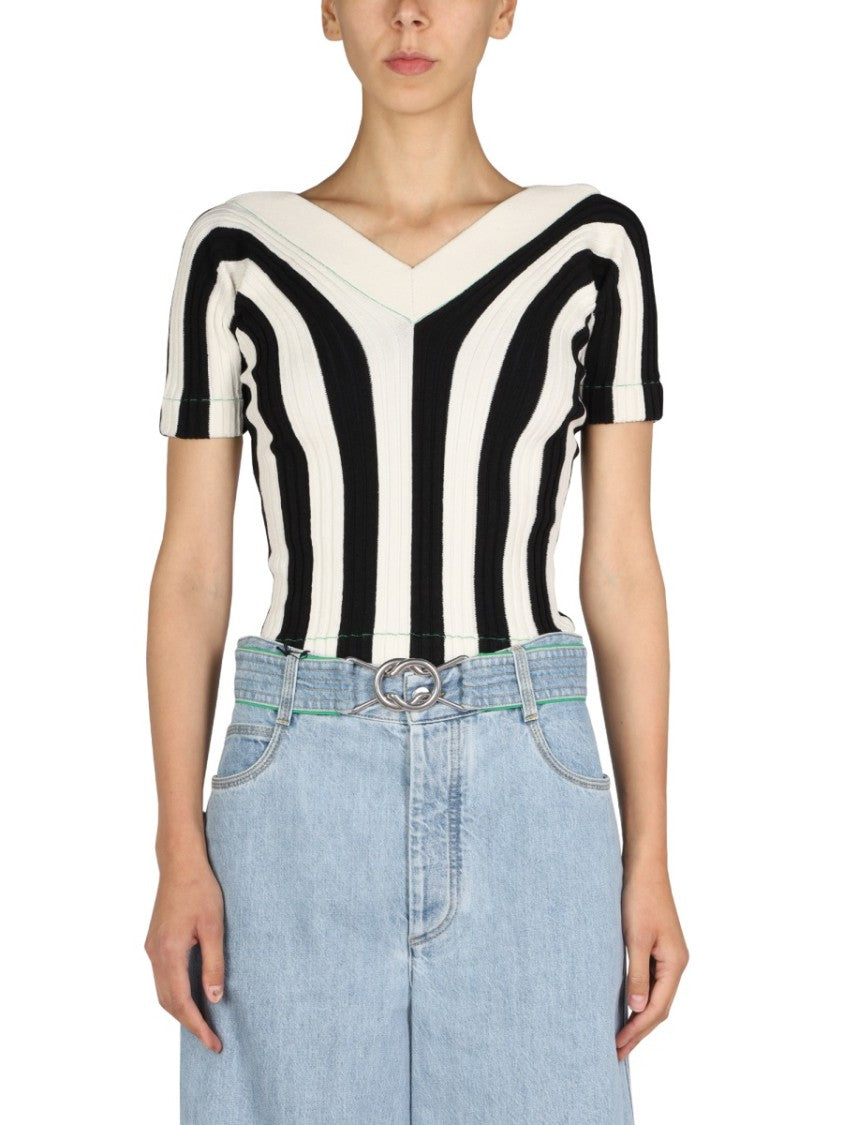 Bottega Veneta V-Neck Striped Pattern Top With Modern Aesthetic