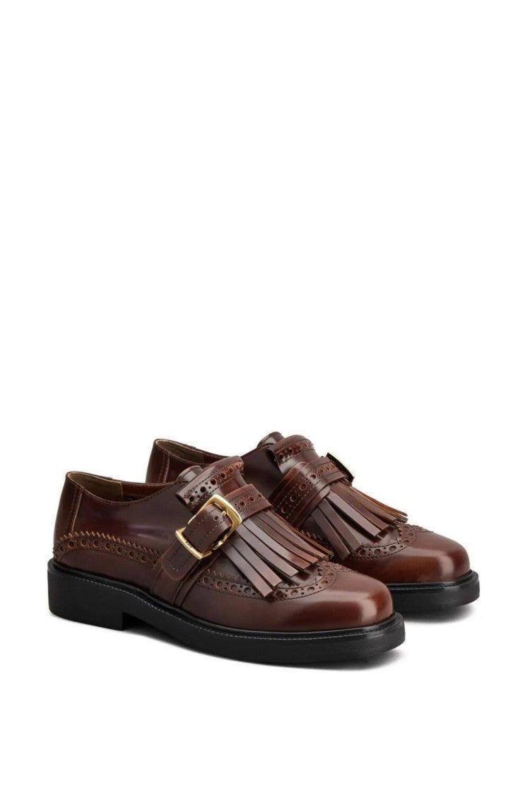 Tod's Brown Fringed Kiltie Flap Buckle Leather Brogues