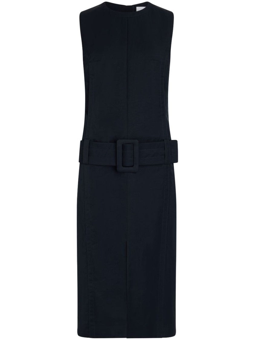 Patou Black Detachable Belt Front Slit Dress