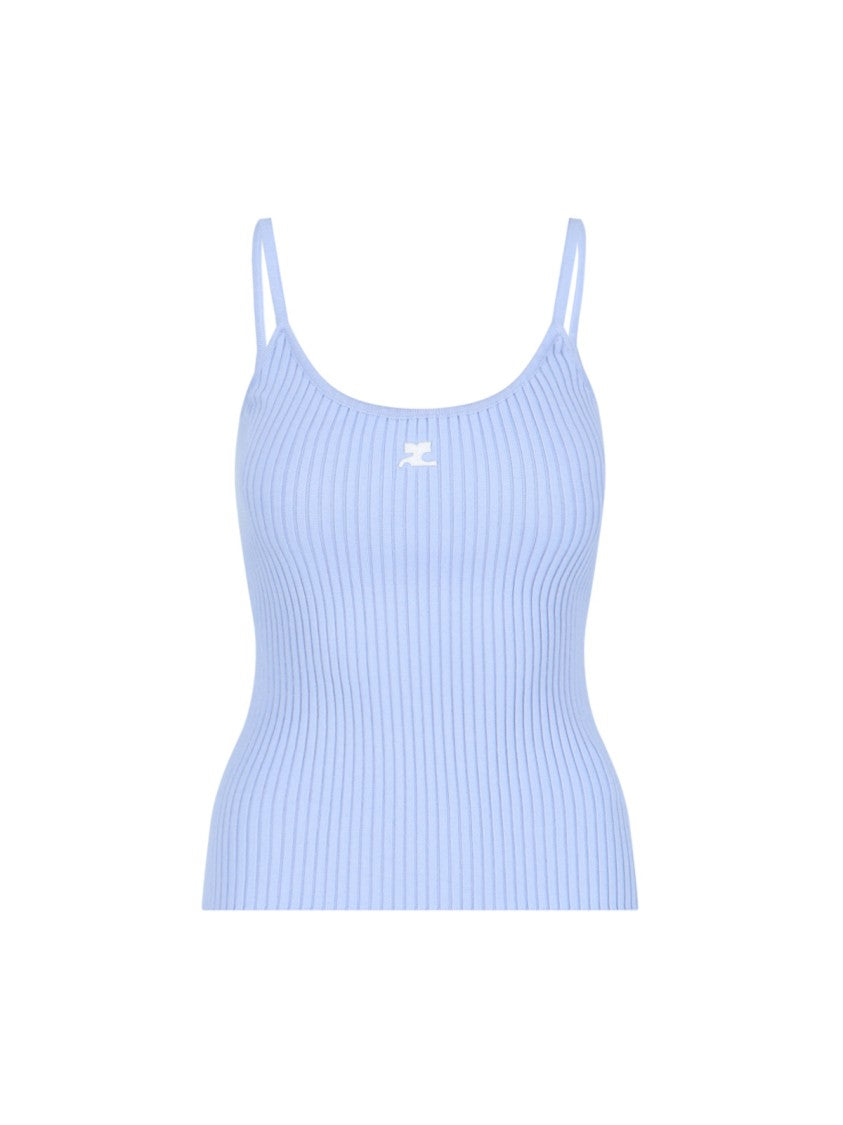 Courrèges Top, Light Blue, Thin Shoulder Straps, Round Neckline