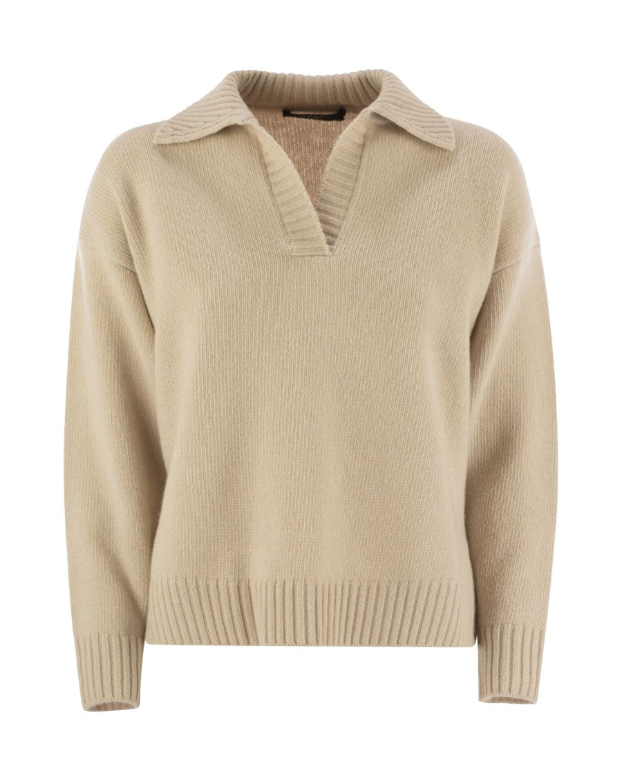 Max Mara Agre Polo Shirt In Beige Wool