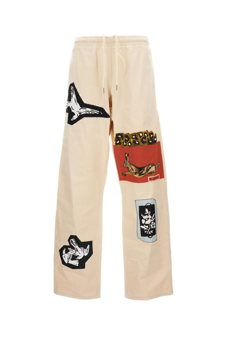 Marni Loose-Fit Cotton Trousers With Artistic Prints