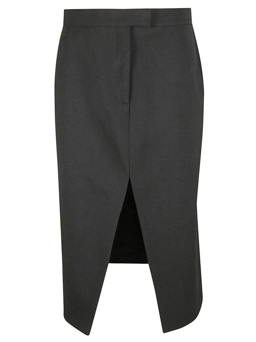 Alexander Mcqueen Tailored Black Wool Skirt With Front Slit