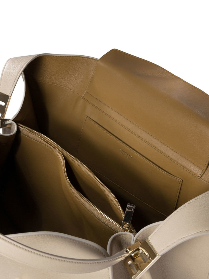 Ferragamo Structured Leather Shoulder Bag With Gold-Tone Accents