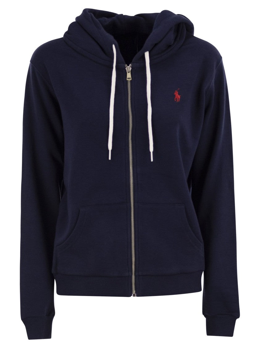 Polo Ralph Lauren Hooded Fleece Zip-Up Top With Embroidered Logo