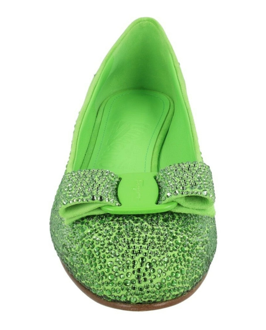 Ferragamo Vara Bow Crystal-Embellished Pumps
