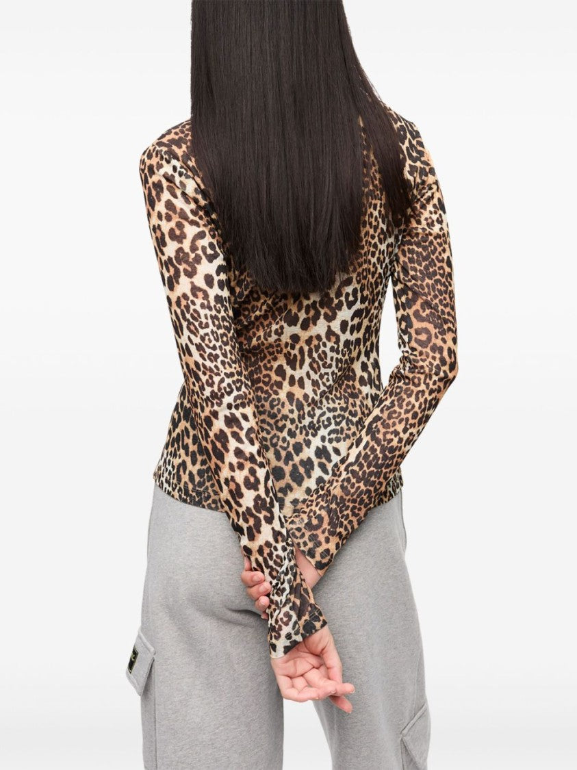 Ganni Leopard Print Long-Sleeve T-Shirt