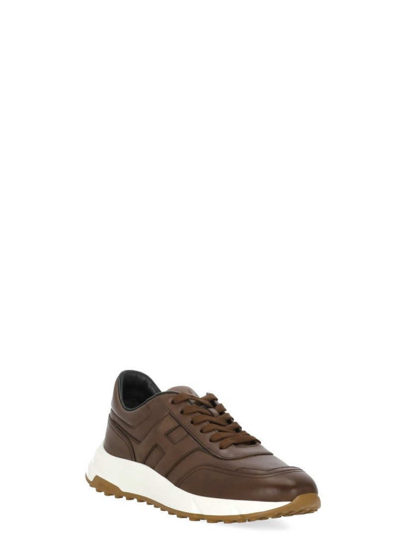 Hogan Brown Leather Low-Top Sneakers