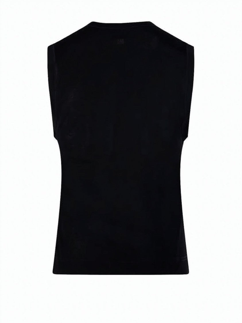 Ami Paris Navy Sleeveless Round Neck Cotton Top