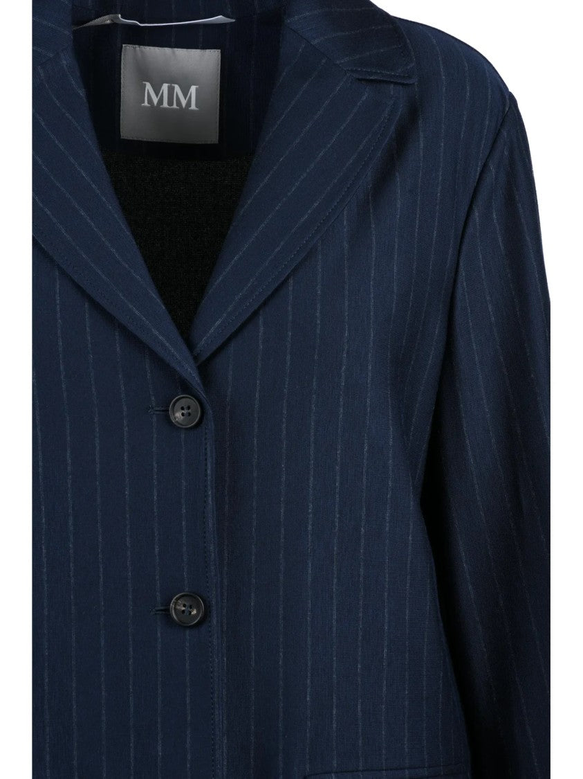 Mm By Max Mara Tailored Blue Blazer With Notched Lapel And Pinstripe Pattern