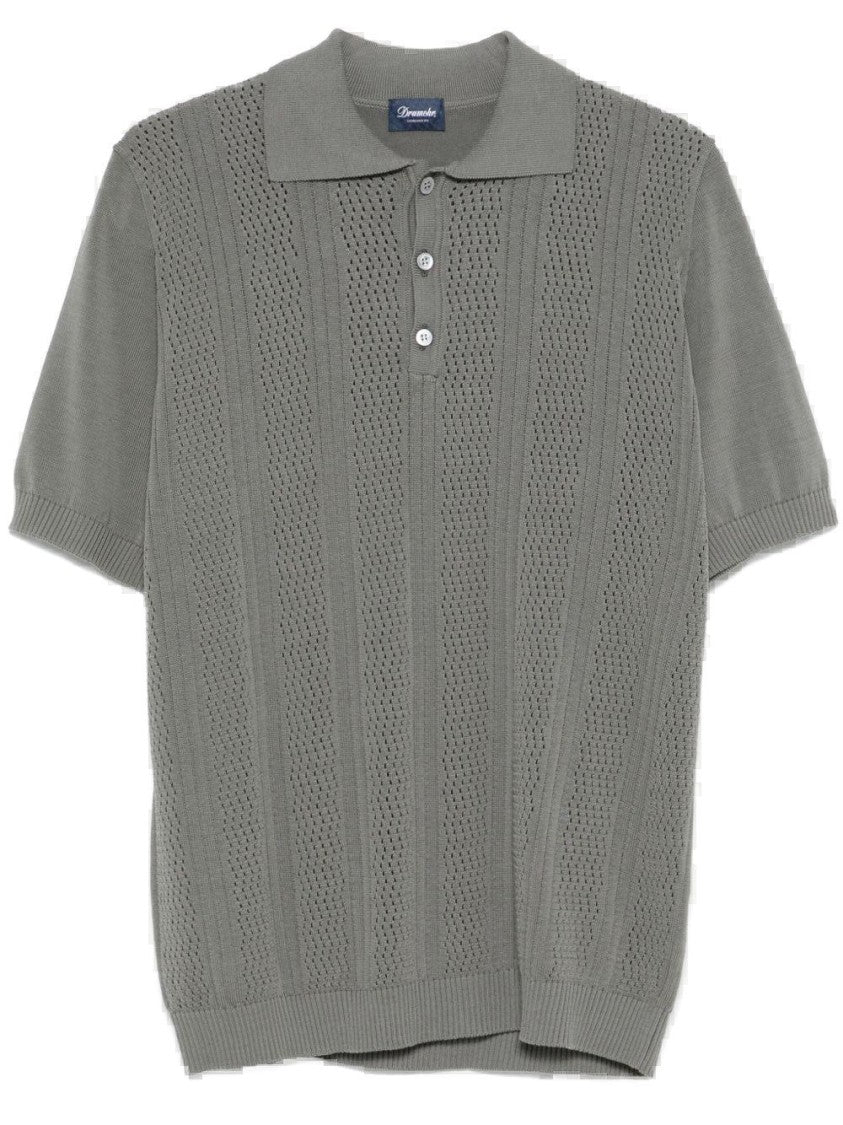 Drumohr Textured Knit Polo With Vertical Stripes And Classic Collar