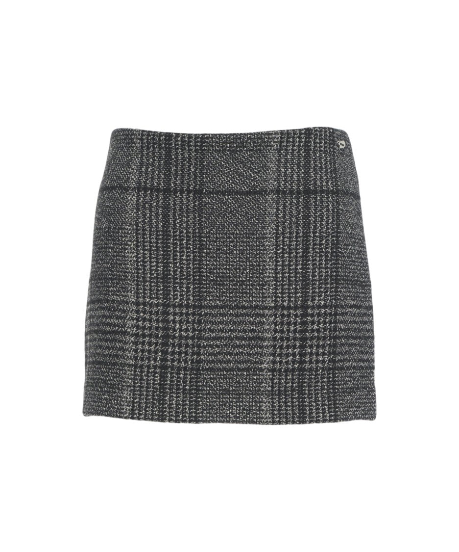 Ottod'ame Checkered Mini Skirt With Fitted Silhouette And Textured Weave