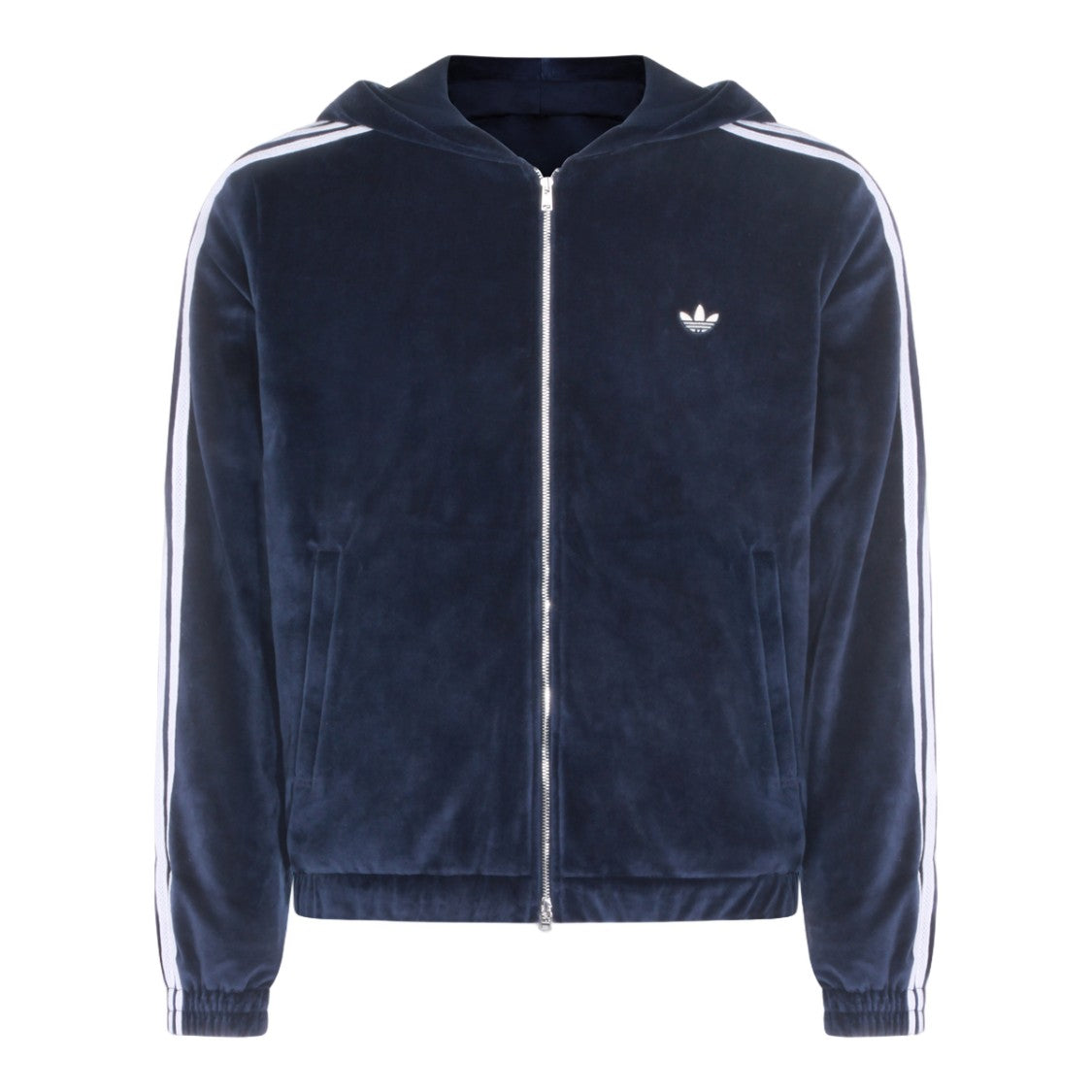 Adidas By Wales Bonner Navy Blue Velour Zip-Up Hoodie