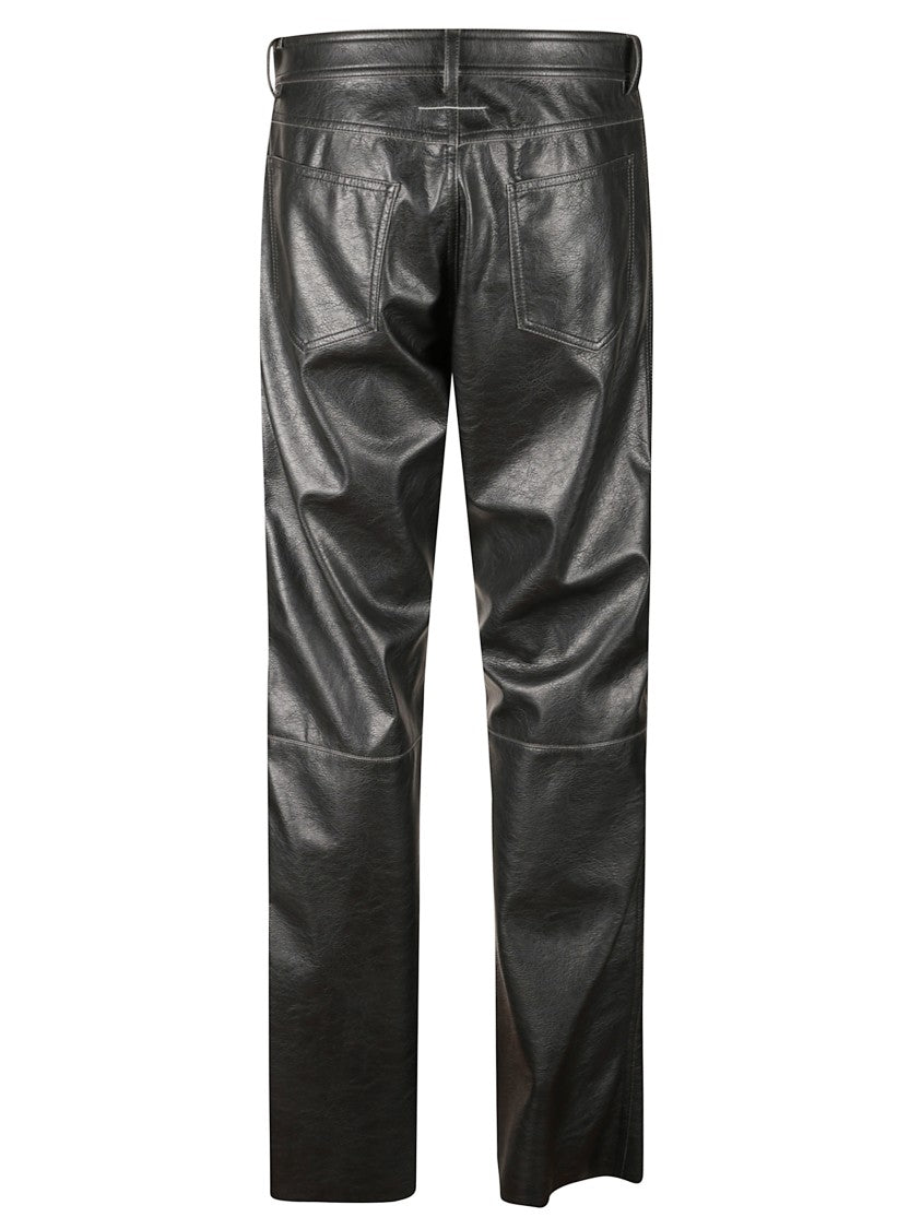 Mm6 By Maison Margiela Leather-Effect Black Pants With Five-Pocket Design