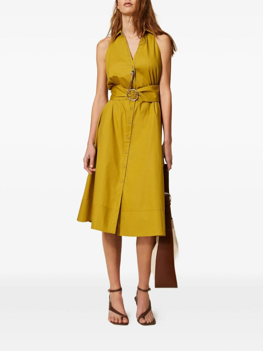 Twin-Set Abito Sleeveless Collared Flared Midi Dress