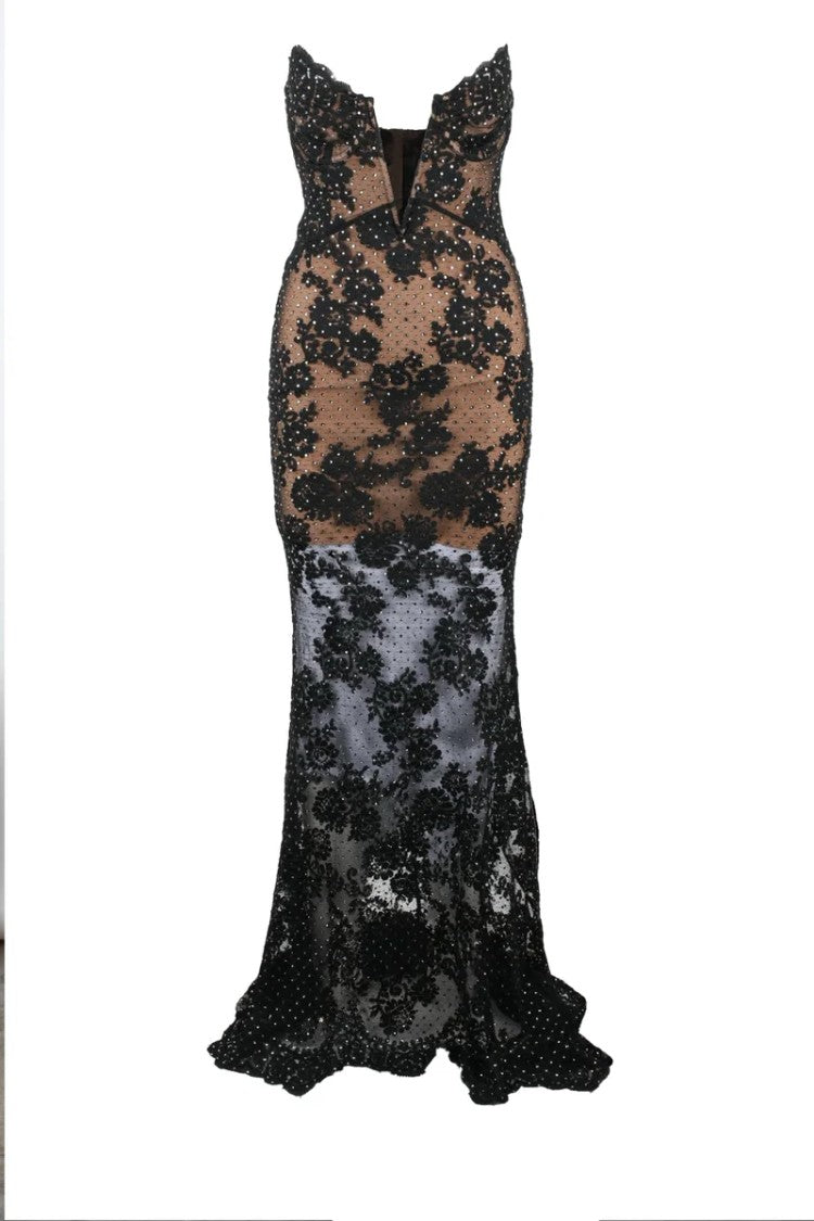 Self-Portrait Long Mermaid Sequin Dress - Black