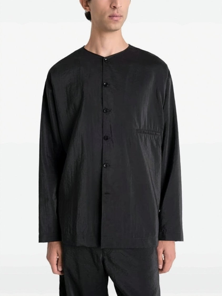 Lemaire Minimalist Black Silk Long-Sleeve Shirt With Refined Texture
