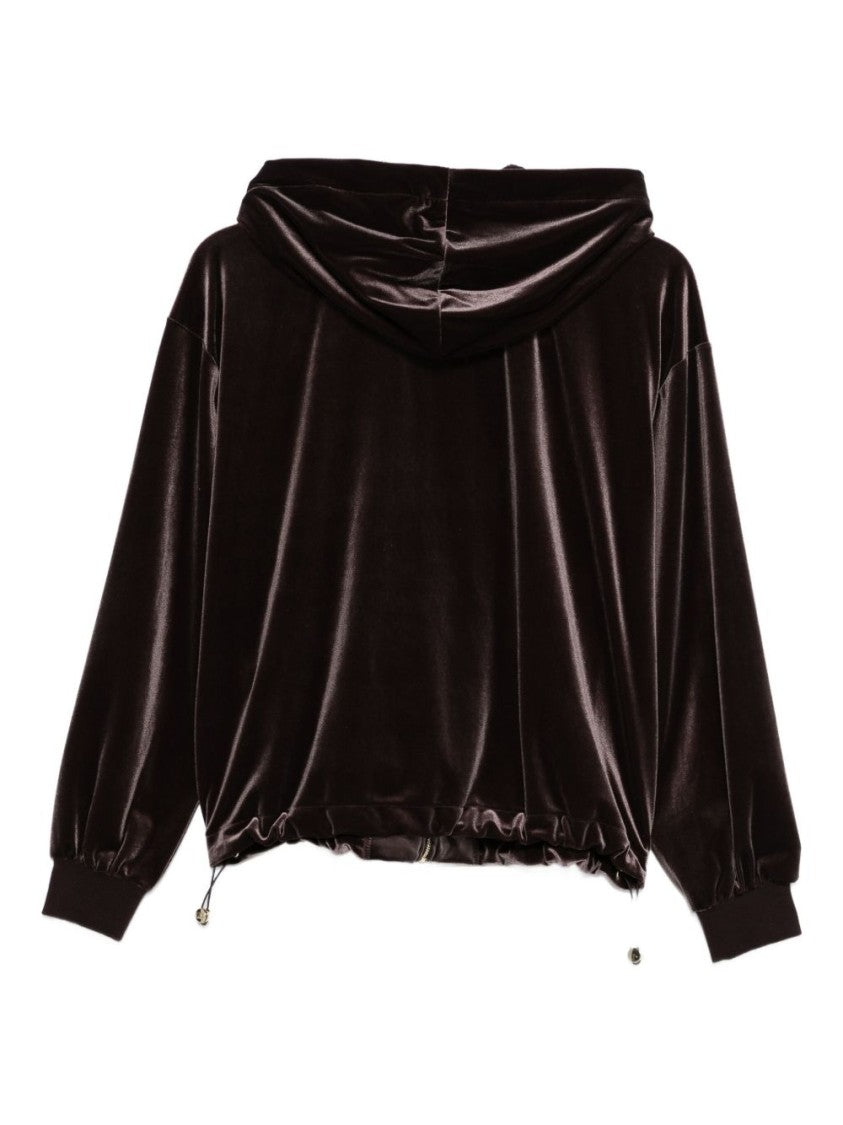 Liu Jo Cropped Velvet Hoodie With Zipper Closure