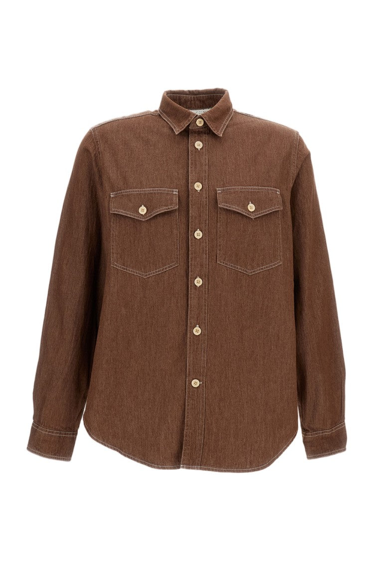 Paul Smith Textured Brown Cotton Shirt With Pointed Collar