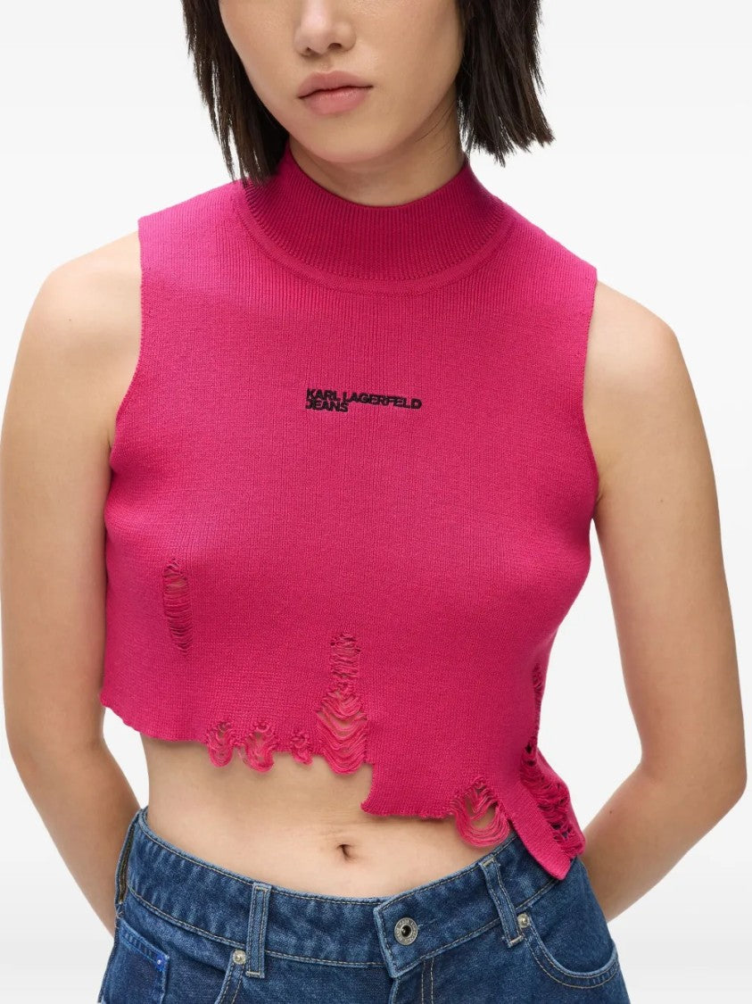 Karl Lagerfeld Sleeveless Crop Top With High Neckline