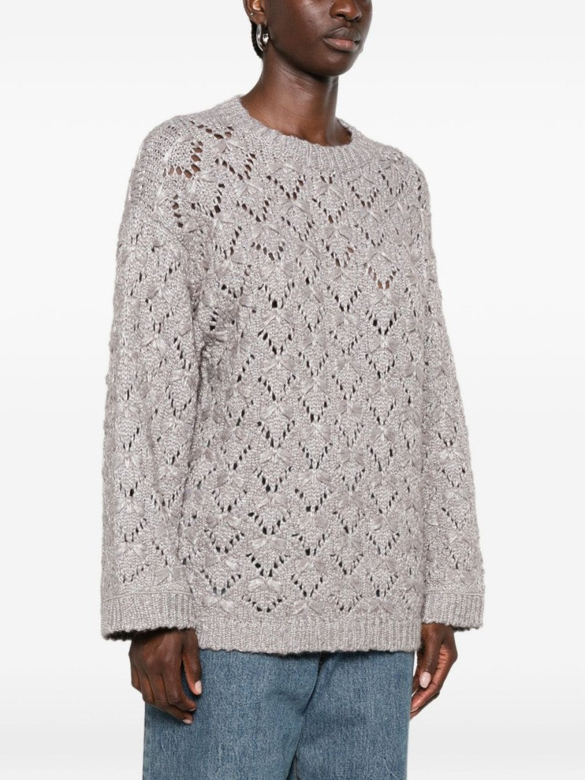 Fabiana Filippi Grey Open-Knit Boxy Ribbed Sweater